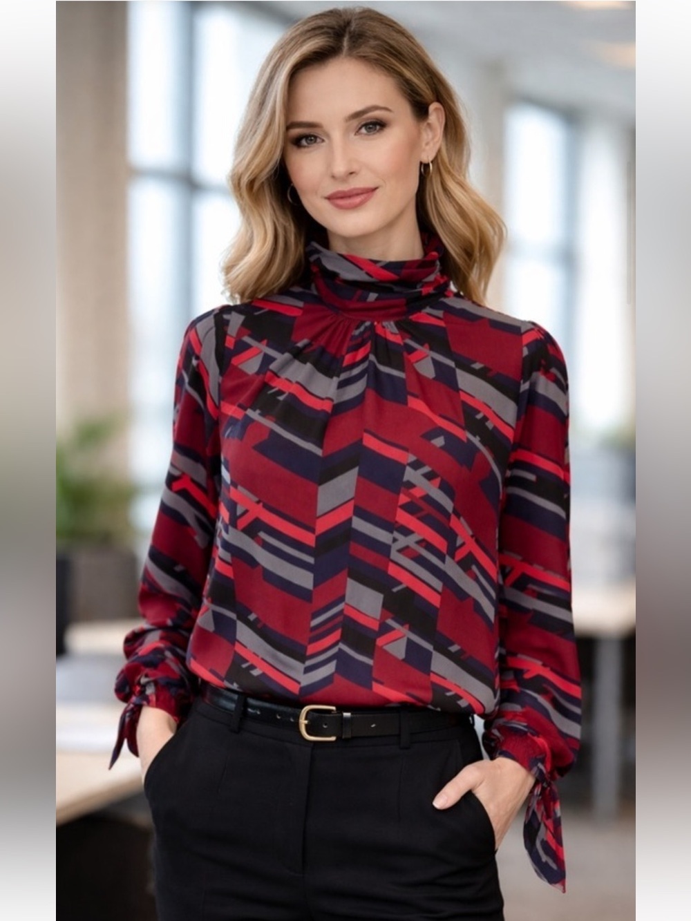 Allison Joy Women's Geometric Print Blouse l